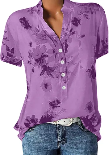Miniatura 2 de MRGIINRI Womens Tops 2023 Button Down Summer Fashion Floral Blouse Dressy Casual Short Sleeve Loose Fit Shirts with Pockets