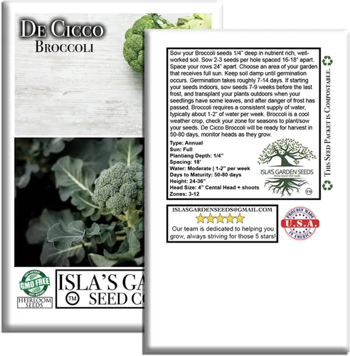Miniatura 7 de De Cicco - Semillas de brócoli (Brassica oleracea), más de 300 semillas sin OMG y reliquias de Isla's Garden Seeds, reliquia italiana para cosechas