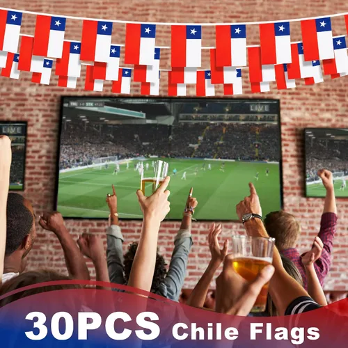 Miniatura 5 de Bandera de Banderines en Cordel de Chile, Pequeñas Mini Banderas Chilenas Guirnalda de Banderines, Decoración Nacional del País para Escuela