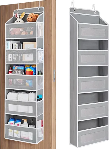 Miniatura 13 de JARLINK Organizador de almacenamiento sobre la puerta, organizador de puerta colgante de 5 estantes con 5 bolsillos de gran capacidad, anti