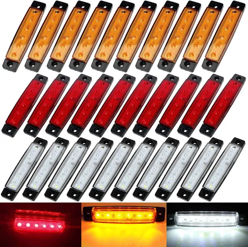 KEING Paquete de 30 indicadores LED sellados de 3.8 pulgadas, impermeables, ámbar/rojo/blanco, 6 indicadores de marcador, lámparas de liquidación de