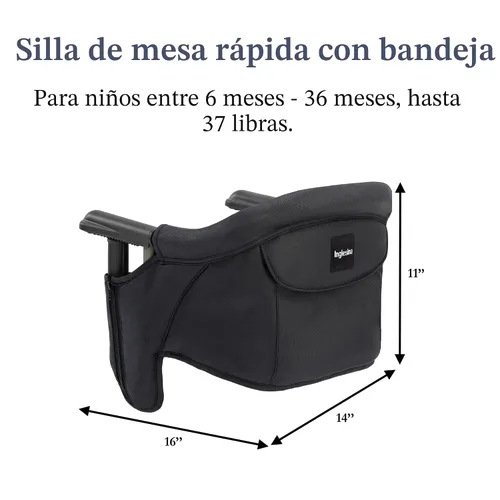 Miniatura 3 de Inglesina Silla de mesa rápida, color negro + bandeja de comedor rápido, silla alta portátil para bebés, para bebés y niños pequeños de hasta 37