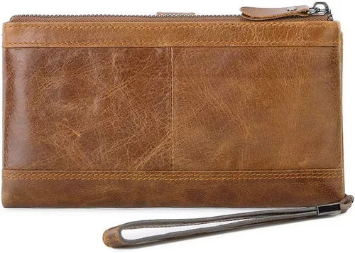Miniatura 3 de SUMGOGO Cartera de cuero plegable grande y larga para hombre, cartera de mano con bloqueo RFID, tarjetero para hombres y mujeres, Marrón, Clásico
