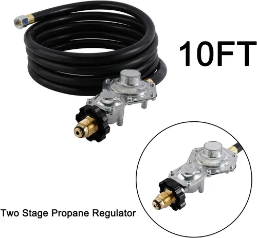 Miniatura 2 de Artilife Manguera reguladora de propano de dos etapas de 10 pies con conexión POL estándar x 3/8 pulgadas hembra para RV, parrilla, generador