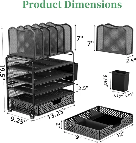 Miniatura 6 de Simple Trending – Organizador de archivos de escritorio de malla metálica de 5 niveles, bandejas para papel tamaño carta con cajón deslizante