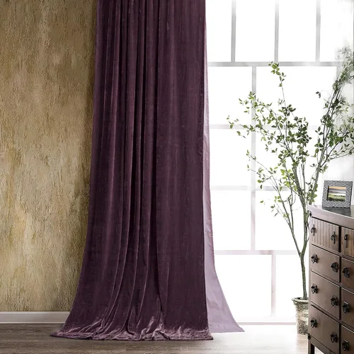 Miniatura 11 de Cortinas de terciopelo de seda sintética HiEnd Accents Stella, cortinas con bolsillo para barra, 48x108 pulgadas, negras, estilo romántico