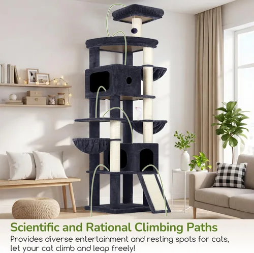 Miniatura 2 de Globlazer Árbol para gatos resistente de 83 pulgadas, torre gigante para gatos con 2 condominios y 3 cestas colgantes, condominio alto de varios