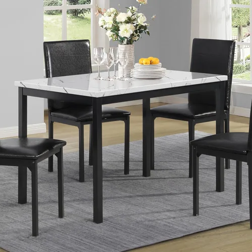Miniatura 3 de Roundhill Furniture Noyes - Mesa de comedor de metal con parte superior laminada de mármol sintético, color blanco roto Blanco sucio