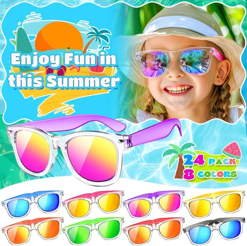 Miniatura 9 de Joycover Lentes de sol para niños a granel, recuerdo de fiesta para niños de 4 a 8 años, 24 lentes de sol translúcidos para niños con protección UV