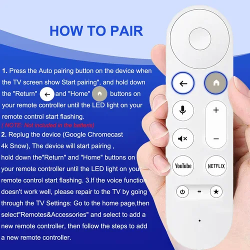 Miniatura 4 de Mando a distancia de repuesto para Chromecast Google TV 4K/HD TV, para Google TV Streamer 4K Box
