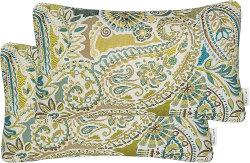 Mika Home - Juego de 2 fundas de almohada oblongas rectangulares para sofá, sofá cama, silla, diseño de rayas paisley, 12 x 20 pulgadas, verde,
