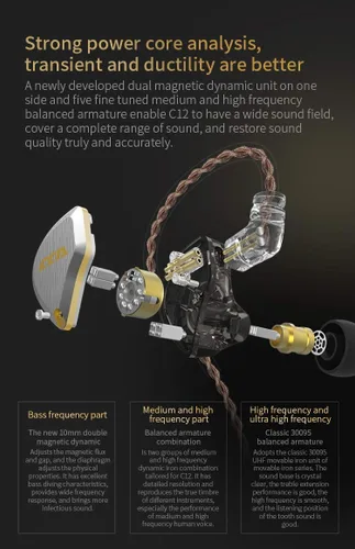 Miniatura 3 de CCA C12 en auriculares con monitor de oído 5BA 1DD híbridos HiFi IEM Auriculares con aislamiento de ruido auriculares estéreo con cable para músicos