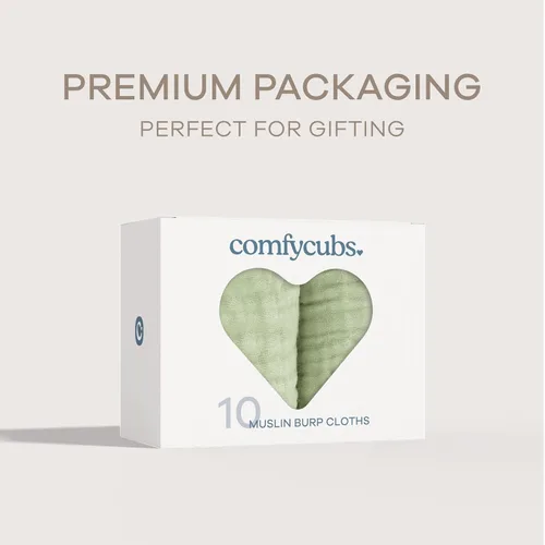 Miniatura 6 de Comfy Cubs Paños de muselina para eructos de 20 x 10 pulgadas, paquete de 10 unidades, grandes, 6 capas, ultra absorbentes, 100% algodón para babas