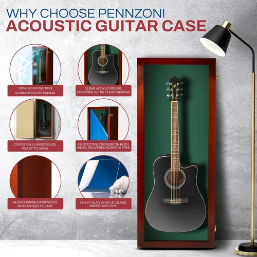 Miniatura 3 de PENNZONI Vitrina de guitarra acústica - Estuche acrílico para guitarra acústica - Soporte de pared para guitarra hecha de marco de madera dura