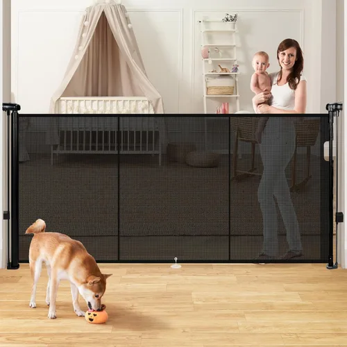 Miniatura 21 de Puertas de bebé retráctiles para escaleras, Pravoluxmax puerta retráctil extra ancha de 78" con varillas de soporte para la casa, puerta de Blanco