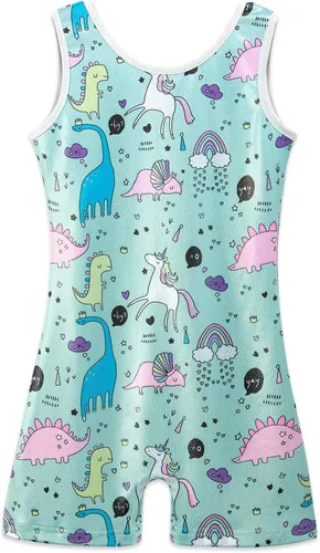 HOZIY - Leotardos de gimnasia para niñas pequeñas con pantalones cortos, mallas de ciclistas con estampados de arcoíris, unicornio, dinosaurio,