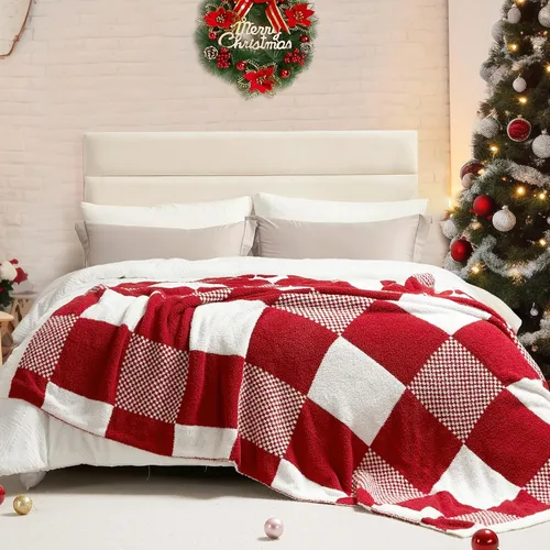 Miniatura 6 de Snuggle Sac - Manta a cuadros, manta roja para sofá, manta de microfibra de franela buffalo a cuadros, mullida, cálida, acogedora, suave, manta