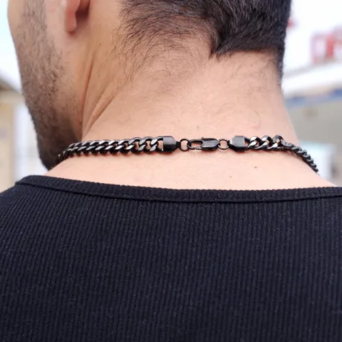 Miniatura 7 de Cadena italiana de eslabones cubanos de dos tonos para hombres y mujeres de 0.1560.39 pulgadas - Cadena de plata negra, azuldorada para hombre