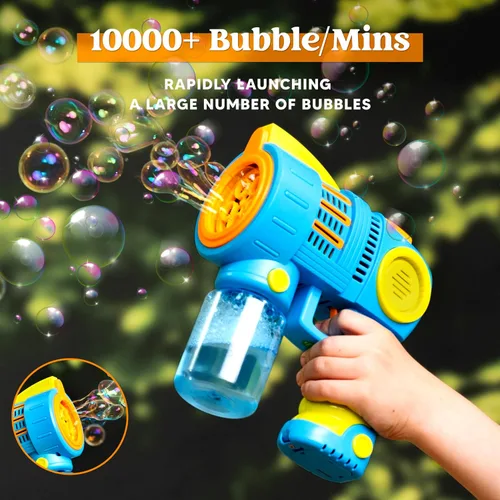 Miniatura 2 de Sloosh - Paquete de 2 pistolas de burbujas con solución de recarga, soplador automático de burbujas para niños, exteriores, fiestas, Pascua, verano