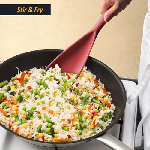 Miniatura 5 de Cuchara de espátula de silicona, ideal tanto para cocinar como para servir, silicona negra mate duradera sin BPA, diseño sin costuras, segura