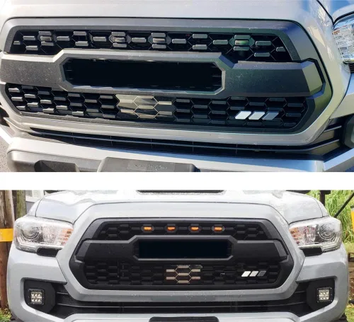 Miniatura 5 de iJDMTOY Emblema de rejilla de tres colores con tiras retro y anclajes de perno de cambio sin necesidad de remoción, compatible con Toyota Tacoma