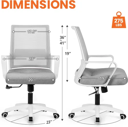 Miniatura 2 de NEO CHAIR Silla de oficina para juegos y computadora de escritorio ergonómica de malla con respaldo medio, soporte lumbar, ruedas, cómoda, Gris