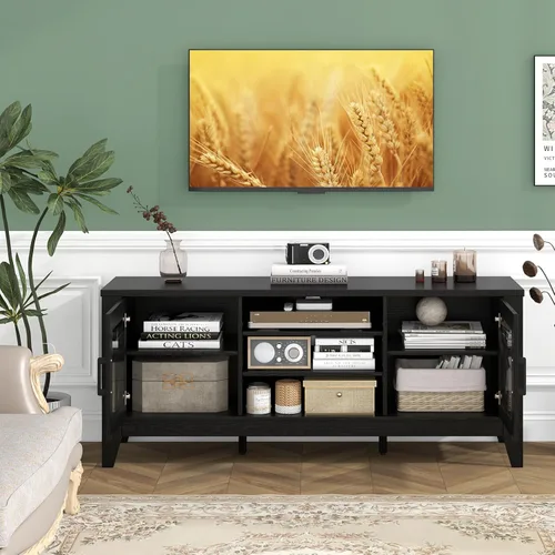 Miniatura 4 de Tangkula Soporte de TV de granja para televisores de hasta 65 pulgadas, centro de entretenimiento multimedia clásico con armarios de puerta
