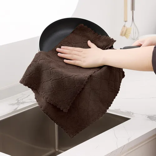 Miniatura 3 de Homaxy - Paquete de 12 trapos de cocina (13 x 19 pulgadas, marrón), de terciopelo coral supersuaves y absorbentes para lavar platos, paño