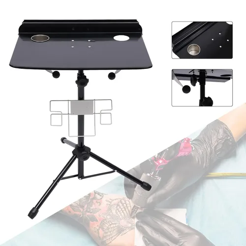 Miniatura 6 de Estación de trabajo de tatuajes, gran estación de trabajo portátil, plegable, desmontable, mesa móvil, altura ajustable, mesa de instrumentos