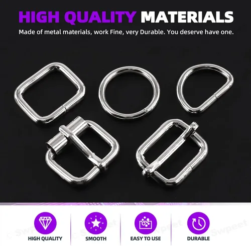 Miniatura 3 de Swpeet Hebillas de metal de 5 estilos: deslizante ajustable, anillo D, anillo circular Plateado