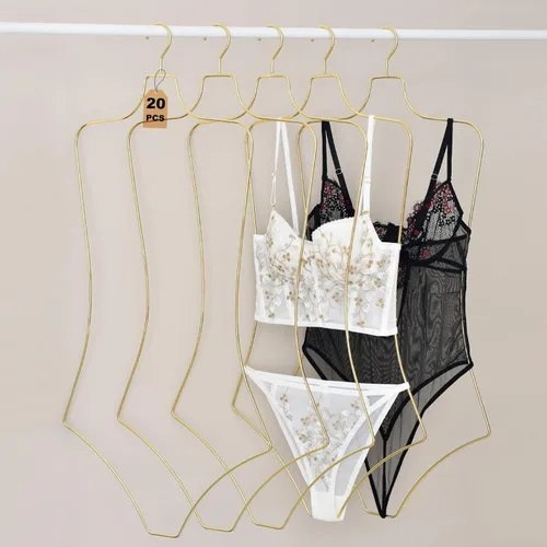 Miniatura 10 de Percha de ropa con forma de cuerpo, paquete de 10 perchas de lujo de alambre de metal negro para traje de baño y bikini, perchas de lencería