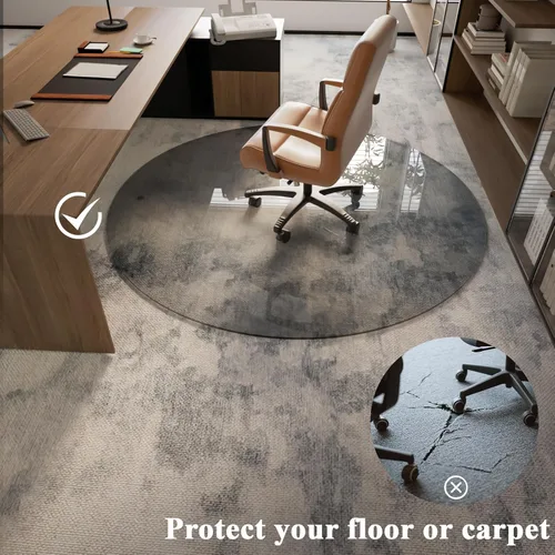 Miniatura 4 de Tapete para silla de 46 x 46 pulgadas – Vidrio templado redondo resistente para suelo duro, tapete para silla de oficina, suelo de computadora con 4