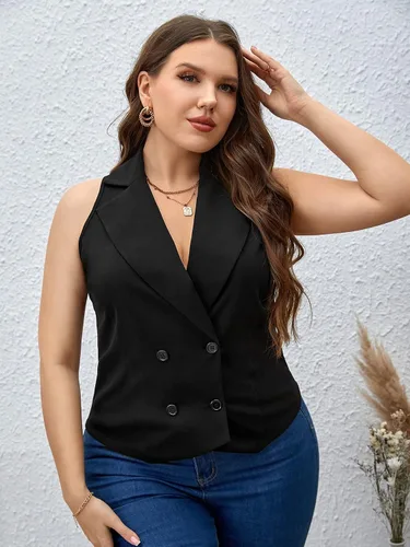 Miniatura 6 de Floerns Blazer sin mangas con cuello de solapa y botones frontales para mujer