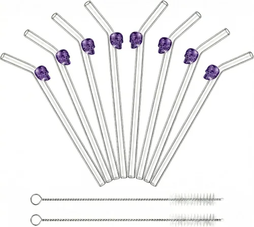 Miniatura 8 de Pajitas de cristal hechas a mano con dije de murciélago – Pajitas de borosilicato dobladas reutilizables de 9 pulgadas para vasos de 16 oz/20 onzas