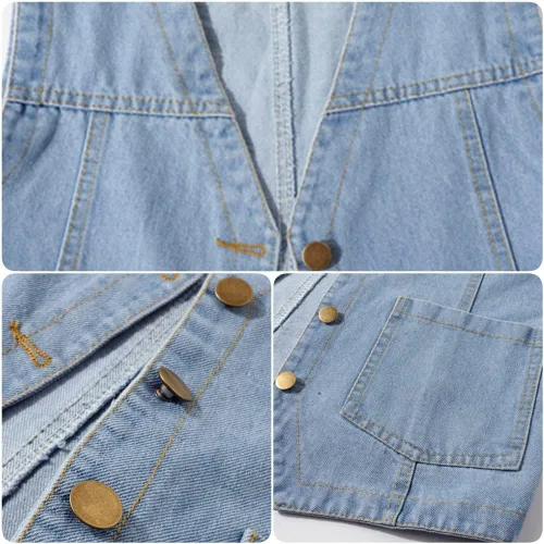 Miniatura 6 de Kedera Chaleco de mezclilla sin mangas para mujer, cuello en V, abotonado, ligero, chaqueta de mezclilla