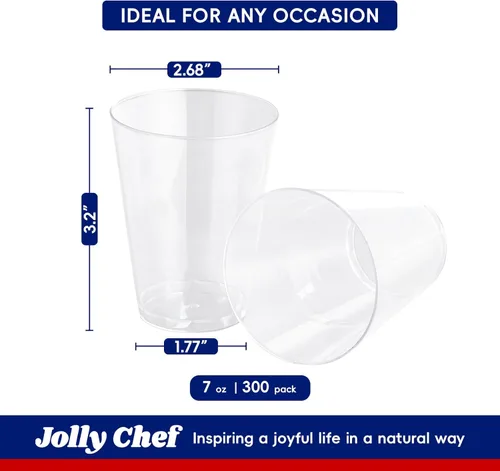 Miniatura 4 de JOLLY CHEF Paquete de 300 vasos desechables de plástico transparente de 7 onzas, tazas de vino desechables de 7 onzas, ideales para fiestas, whisky