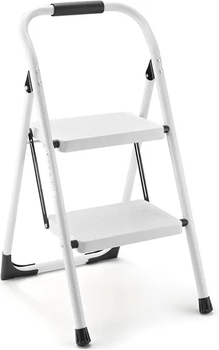 Taburete para adultos, escalera de 2 escalones plegable de 330 libras, taburete antideslizante plegable, ergonómico, de acero con pedal ancho para