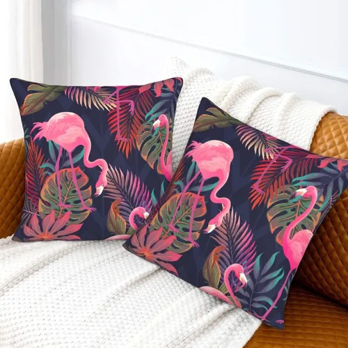 Miniatura 6 de Juego de 2 fundas de almohada con diseño de flamencos rosados con plantas tropicales, fundas para sofá, oficina, dormitorio, decoración del hogar
