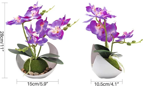 Miniatura 3 de MINYULUA Flor de orquídea artificial, arreglo floral de Phalaenopsis púrpura con jarrón, planta en maceta Bonsái para boda, fiesta, oficina, mesa
