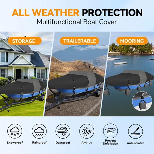 Miniatura 4 de Funda para barco 1600D + 1200D con bucles de 2 pulgadas de ancho para remolque y amarre, ultraduradera, impermeable, se adapta a Tri-Hull, V-Hull