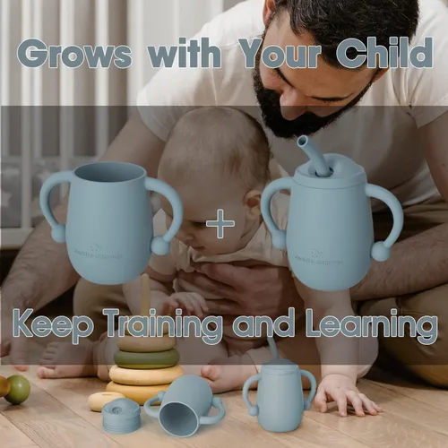 Miniatura 5 de Cuddle Campus Taza de Entrenamiento para Bebé 100% Silicona, Vasos con Pajita Irrompibles para Niños Pequeños, Taza Abierta para Bebé, 6+ Meses 4 Oz