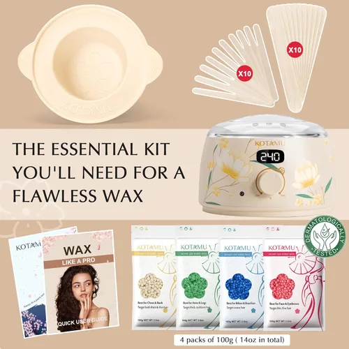 Miniatura 3 de KOTAMU - Kit de depilación con cera para mujeres y hombres, calentador de cera para depilación, kit de cera digital con olla de silicona, ideal