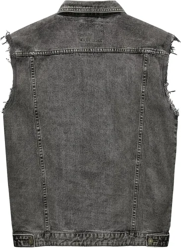 Miniatura 7 de JYG Chaleco de mezclilla para hombre, casual, elástico, estilo camionero, chalecos, a la moda, vintage, sin mangas, chaleco