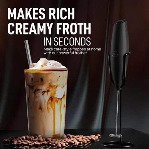 Miniatura 424 de Zulay Milk Boss Espumador de leche potente manual, hace espuma para latte, batidor para mezclar bebidas, café, miniespumador para capuchino, frappé