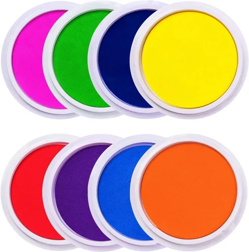 lsushine Craft socio grande Almohadilla de tinta sellos bricolaje color, 8 colores arco iris dedo Ink Pad para Niños (Pack de 8)