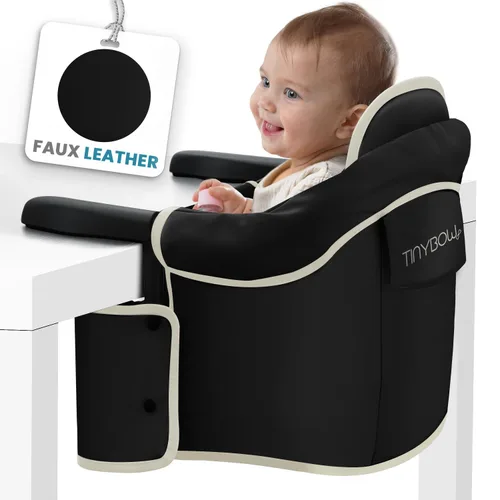 Elegante silla alta de piel sintética con gancho para bebé, asiento de bebé portátil para comer, viajar y accesorio de mesa