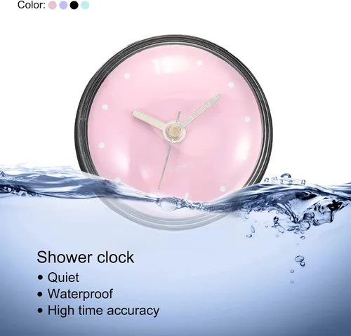 Miniatura 7 de PATIKIL Reloj de baño impermeable, funciona con pilas, mini relojes de pared silenciosos con ventosa negra para ducha, cocina, decoración del hogar