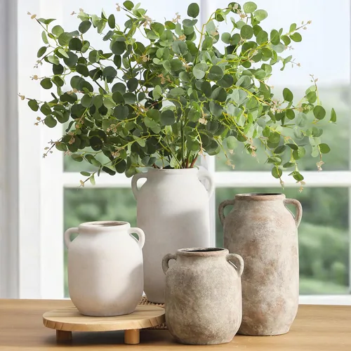 Miniatura 7 de Florero de cerámica para decoración del hogar - 7.6 pulgadas, jarrones rústicos de granja de mesa con asa, decoración de sala de estar, cerámica
