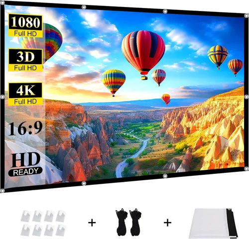 Pantalla de proyector de película portátil al aire libre: Pantalla de proyección plegable y sin arrugas de 120 pulgadas 16:9 HD 4K para cine en casa