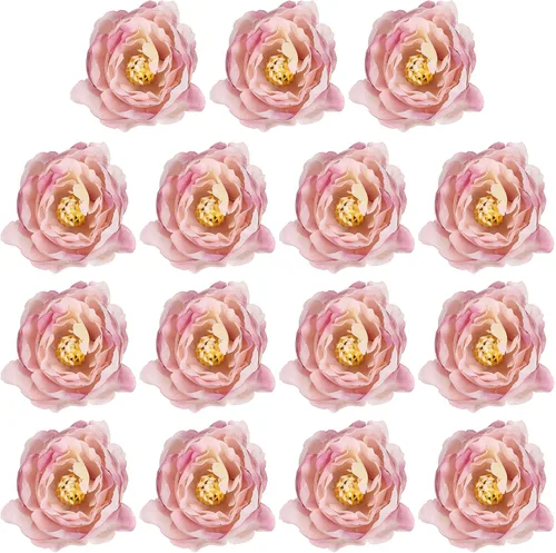 Miniatura 10 de PATIKIL Cabeza de flores artificiales, 15 cabezas de flores falsas, cabezas de peonía de seda a granel, flores de simulación para ramos de flores